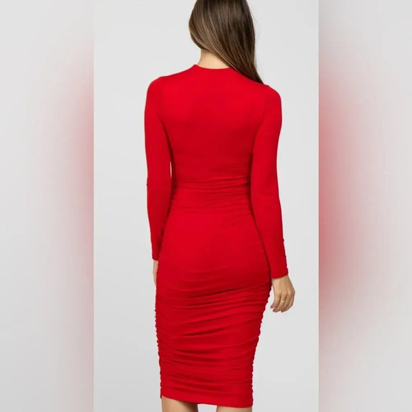 Maternity Red Fitted Ruched Cutout Neclkine - Picture 5 of 8